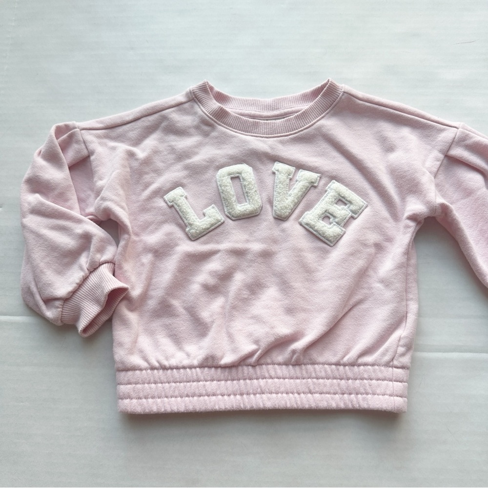 Janie + Jack Love Puff Sleeve Sweatshirt in Roseate Spoonbill Pink